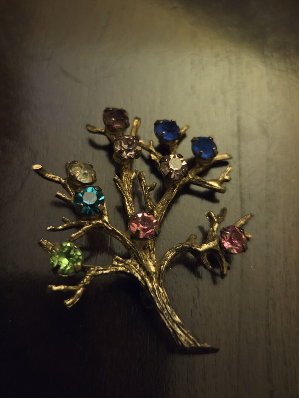 Gold-Tone Tree of Life Multicolor Crystal Brooch - Women Jewelry